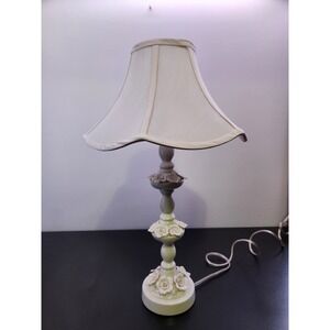 CN Burman Vintage White Porcelain  Table Lamp With Roses And Shade